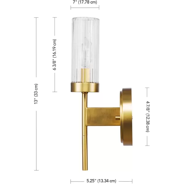 imageGlobe Electric 65311 1Light Plugin or Hardwire Industrial Wall Sconce Dark Bronze Finish OnOff Rotary Switch 6ft Clear Cord Clear Glass Shade Wall Lights for Bedroom Plug in Kitchen SconcesMatte Brass  Ribbed Glass