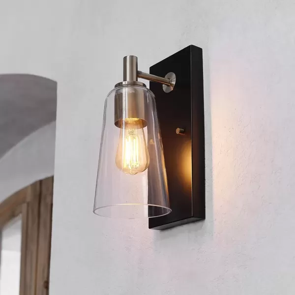 imageGlobe Electric 65311 1Light Plugin or Hardwire Industrial Wall Sconce Dark Bronze Finish OnOff Rotary Switch 6ft Clear Cord Clear Glass Shade Wall Lights for Bedroom Plug in Kitchen SconcesMatte Black