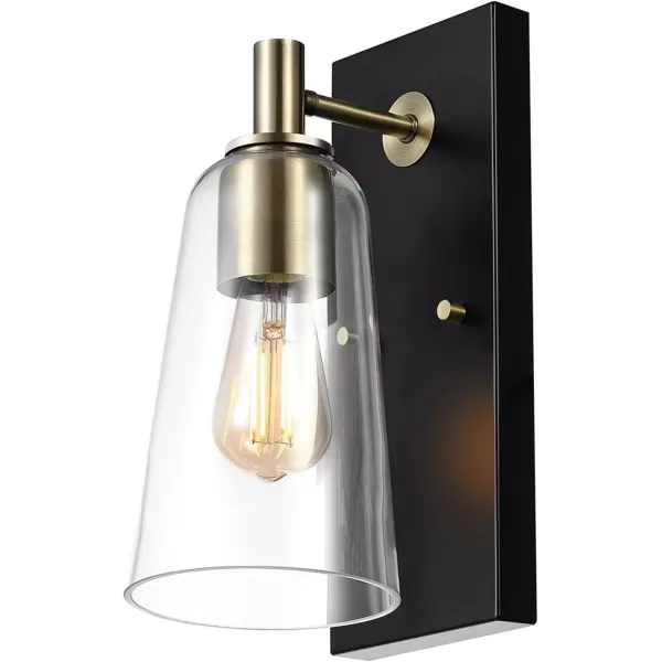 imageGlobe Electric 65311 1Light Plugin or Hardwire Industrial Wall Sconce Dark Bronze Finish OnOff Rotary Switch 6ft Clear Cord Clear Glass Shade Wall Lights for Bedroom Plug in Kitchen SconcesMatte Black