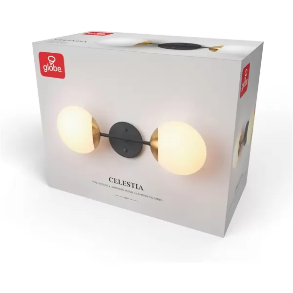 imageGlobe Electric 65855 Belmont 1Light Wall Sconce Satin Black Gold Accents Bulb Not IncludedCelestia Black