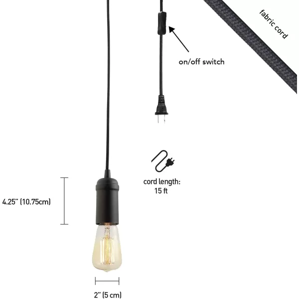 imageGlobe Electric 69997 Emile 1Light Plugin Exposed Pendant 15ft Teal Cloth Cord inLine OnOff Rocker Switch Brass Socket 180 Bulb Not IncludedBlack