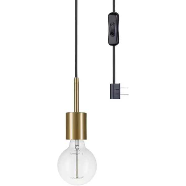 imageGlobe Electric 69997 Emile 1Light Plugin Exposed Pendant 15ft Teal Cloth Cord inLine OnOff Rocker Switch Brass Socket 180 Bulb Not IncludedBlack and Brass