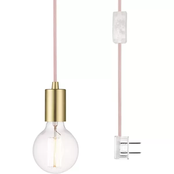 imageGlobe Electric 69997 Emile 1Light Plugin Exposed Pendant 15ft Teal Cloth Cord inLine OnOff Rocker Switch Brass Socket 180 Bulb Not IncludedPink