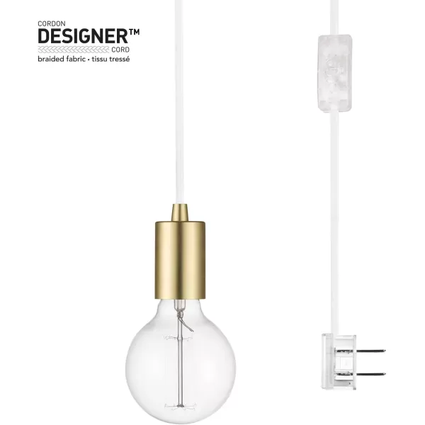 imageGlobe Electric 69997 Emile 1Light Plugin Exposed Pendant 15ft Teal Cloth Cord inLine OnOff Rocker Switch Brass Socket 180 Bulb Not IncludedWhite