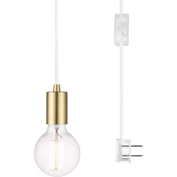 imageGlobe Electric 69997 Emile 1Light Plugin Exposed Pendant 15ft Teal Cloth Cord inLine OnOff Rocker Switch Brass Socket 180 Bulb Not IncludedWhite