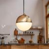 imageGlobe Electric 65773 1Light Pendant Black Matte Finish Brass Accents Half Opal Glass Shade Kitchen Island Caf Decorative Ceiling Hanging Light Fixture Modern Vintage Bulb Not IncludedYork