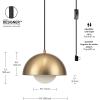 imageGlobe Electric 65773 1Light Pendant Black Matte Finish Brass Accents Half Opal Glass Shade Kitchen Island Caf Decorative Ceiling Hanging Light Fixture Modern Vintage Bulb Not IncludedAmelia Brass