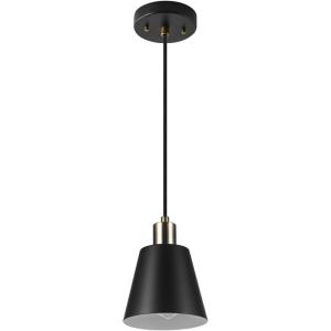 imageGlobe Electric 60607 1Light Pendant Light Matte Black Matte Brass Accents Matte Brass Interior Designer Black Cloth Hanging Cord Kitchen Island Caf Ceiling Hanging Light Bulb Not IncludedBlack  Brass Accents