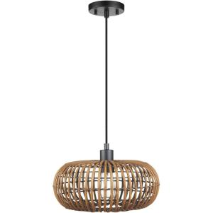 imageGlobe Electric 61063 1Light Pendant Light Rattan Shade Black Socket Black Fabric Hanging Cord Home Dcor Lighting Adjustable Height Light Fixture Ceiling Hanging Bulb Not Included