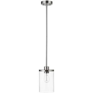 imageGlobe Electric 64023 1Light Pendant Polished Chrome Finish Clear Glass Shade with Frosted Glass Insert Pendant Light Fixture Adjustable Height Light Fixture Ceiling Hanging Bulb Not IncludedSilver