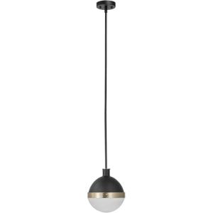 imageGlobe Electric 65773 1Light Pendant Black Matte Finish Brass Accents Half Opal Glass Shade Kitchen Island Caf Decorative Ceiling Hanging Light Fixture Modern Vintage Bulb Not IncludedBari