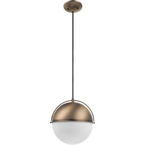 imageGlobe Electric 65773 1Light Pendant Black Matte Finish Brass Accents Half Opal Glass Shade Kitchen Island Caf Decorative Ceiling Hanging Light Fixture Modern Vintage Bulb Not IncludedYork