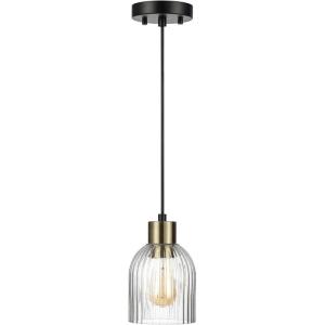 imageGlobe Electric Harrow 1Light Pendant Gold Accent Socket Shade 60312 596quot Matte Black with Clear Glass Bulb Not IncludedMatte Black  Etta