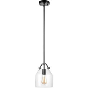 imageGlobe Electric Harrow 1Light Pendant Gold Accent Socket Shade 60312 596quot Matte Black with Clear Glass Bulb Not IncludedMatte Black  Helm