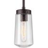 imageGlobe Electric 44773 1Light Outdoor Pendant Matte Black Clear Glass Shade E26 Base Socket Kitchen Island Caf Ceiling Hanging Light Fixture Modern Vintage Porch Light Bulb Not IncludedBronze  Tyson