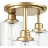 imageGlobe Electric 61418 3Light SemiFlush Mount Ceiling Light Brushed Steel Clear Glass Shades Ceiling Light Fixture Light Fixtures Ceiling Mount E26 Socket Porch Light Bulb Not IncludedMatte Gold