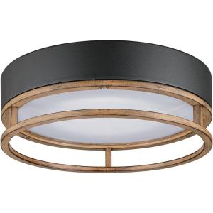 imageGlobe Electric 44663 Ray 185W LED Integrated Outdoor Indoor Flush Mount Ceiling Light Matte Black Faux Wood Accent 800 Lumens 3000 KelvinBlack  Ray