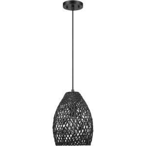 imageGlobe Electric 44759 1Light Outdoor Plugin Pendant Light Black Woven Fabric Shade Matte Black Designer Black Fabric Hanging Cord Kitchen Island Cafe Ceiling Light Bulb Not IncludedKora