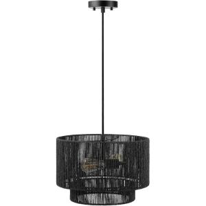 imageGlobe Electric 44759 1Light Outdoor Plugin Pendant Light Black Woven Fabric Shade Matte Black Designer Black Fabric Hanging Cord Kitchen Island Cafe Ceiling Light Bulb Not IncludedLulu