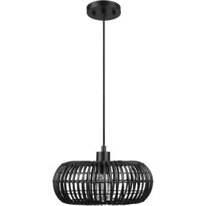 imageGlobe Electric 44759 1Light Outdoor Plugin Pendant Light Black Woven Fabric Shade Matte Black Designer Black Fabric Hanging Cord Kitchen Island Cafe Ceiling Light Bulb Not IncludedMaren