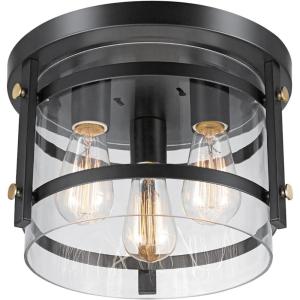 imageGlobe Electric 60754 2Light Flush Mount Ceiling Light Soft Gold Inner Frosted Shade Ceiling Light Fixture Light Fixtures Ceiling Mount Bedroom Lights for Ceiling Bulb Not IncludedDark Bronze  Brass