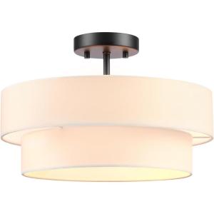 imageGlobe Electric 60998 2Light Flush Mount Ceiling Light Matte Brass White Linen Shade Kitchen Lights Bathroom Home Essentials Bedroom Closet Light Lighting Fixtures Dining RoomMatte Black  Linen Shade