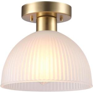 imageGlobe Electric 60998 2Light Flush Mount Ceiling Light Matte Brass White Linen Shade Kitchen Lights Bathroom Home Essentials Bedroom Closet Light Lighting Fixtures Dining RoomMatte Brass  Ribbed Glass