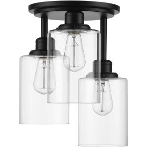 imageGlobe Electric 61418 3Light SemiFlush Mount Ceiling Light Brushed Steel Clear Glass Shades Ceiling Light Fixture Light Fixtures Ceiling Mount E26 Socket Porch Light Bulb Not IncludedMatte Black