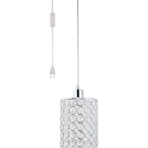 imageGlobe Electric 65142 1Light Cylindrical Plugin Pendant Polished Chrome Finish Caged Crystal Shade Clear 15ft Cord inLine OnOff Rocker Switch Ceiling Hanging Light Fixture Bulb Not Included