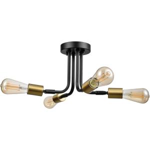 imageGlobe Electric 66000072 4Light Adjustable Socket SemiFlush Mount Ceiling Light Matte Black Matte Brass Accents Ceiling Light Fixture Home Improvement E26 Base Pivot Joint Exposed Socket