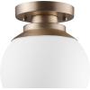 imageGlobe Electric 65792 Portland 1Light SemiFlush Mount Ceiling Light Brass Satin Finish Matte Opal White Glass ShadeBrass  Opal