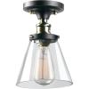 imageGlobe Electric 65380 1Light Flush Mount Ceiling Light Dark Bronze Satin Finish Antique Brass Accents Clear Glass Shade Ceiling Light Fixture E26 Bulb Bulb Not IncludedDark Bronze with Clear Glass