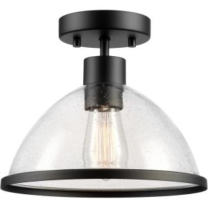 imageGlobe Electric 44301 Charlie 1Light OutdoorIndoor SemiFlush Mount Ceiling Light Oil Rubbed Bronze Clear Seeded Glass Shade Bulb Not IncludedBlack  Ckayton