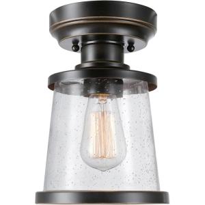 imageGlobe Electric 44301 Charlie 1Light OutdoorIndoor SemiFlush Mount Ceiling Light Oil Rubbed Bronze Clear Seeded Glass Shade Bulb Not IncludedBronze  Charlie