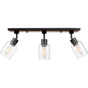 imageGlobe Electric 59798 25quot 3Light Track Lighting Wood Toned Matte Black Accents Clear Glass Shades Kitchen Bathroom Home Essentials Ceiling Light Dorm Dining Room HallwayMatte Black  Faux Wood