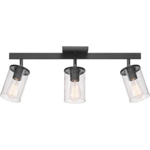 imageGlobe Electric 59798 25quot 3Light Track Lighting Wood Toned Matte Black Accents Clear Glass Shades Kitchen Bathroom Home Essentials Ceiling Light Dorm Dining Room HallwayMatte Black  Seeded Glass