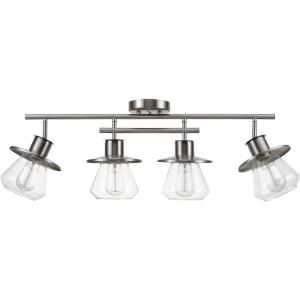 imageGlobe Electric 59798 25quot 3Light Track Lighting Wood Toned Matte Black Accents Clear Glass Shades Kitchen Bathroom Home Essentials Ceiling Light Dorm Dining Room HallwayBrushed Nickel