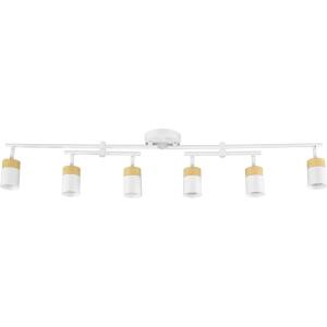 imageGlobe Electric 64000055 6Light Track Lighting Double Center Swivel Bar Matte White Light Faux Wood Accents Ceiling Light Pivot Shades Track Ceiling Light 6 Bulb Kitchen Light GU10 SocketsHudson