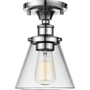 imageGlobe Electric 65380 1Light Flush Mount Ceiling Light Dark Bronze Satin Finish Antique Brass Accents Clear Glass Shade Ceiling Light Fixture E26 Bulb Bulb Not IncludedChrome