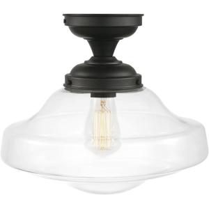 imageGlobe Electric 65849 Lucerne 1Light SemiFlush Mount Ceiling Light Dark Bronze Clear Glass Shade 1113 Bulb Not Included