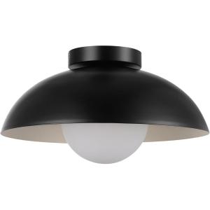 imageGlobe Electric 66000076 1Light Flush Mount Ceiling Light Matte Black White Opal Glass Shade Ceiling Light Fixture Home Improvement Wall Compatible Ceiling Compatible E26 Bulb