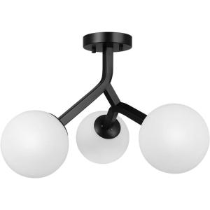 imageGlobe Electric 66000084 3Light SemiFlush Mount Ceiling Light Matte Black Frosted Angular Glass Shade E12 Base Sockets Home Improvement Bedroom Lights for Ceiling Dining Light Fixture