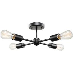 imageGlobe Electric 66008 4Light Flush Mount Ceiling Light Matte Black Ceiling Light Fixture Light Fixtures Ceiling Mount E26 Bulb Bedroom Lights for Ceiling Dining Light Fixture Bulb Not Included