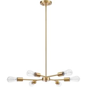 imageGlobe Electric Tetra 6Light Chandelier Matte Black Adjustable Hanging HeightTetra Brass