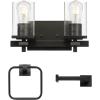 imageGlobe Electric 51412 Parker 2Light Vanity Light Chrome Clear Glass ShadesMatte Black