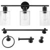 imageGlobe Electric Sydney 5Piece Bathroom Set Matte Gray and Chrome 3Light Vanity Light Towel Bar Towel Ring Robe Hook Toilet Paper HolderMatte Black  Bristol