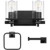 imageGlobe Electric 51412 Parker 2Light Vanity Light Chrome Clear Glass ShadesMatte Black