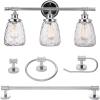 imageGlobe Electric 51416 Lauzon 5Piece AllinOne Bathroom Set 3 Vanity Light with Watered Shades Bar Towel Ring Robe Hook Toilet Paper Holder Chrome with Wattered GlassChrome  Watered Glass