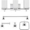 imageGlobe Electric 59221 Finn 5Piece AllinOne Bath Set 3Light Vanity Bar Towel Ring Robe Hook Toilet Paper Holder Polished ChromeChrome