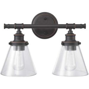 imageGlobe Electric 51412 Parker 2Light Vanity Light Chrome Clear Glass ShadesOilRubbed Bronze